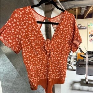 Abercrombie & Fitch Floral Orange Tie-Front Bodysuit